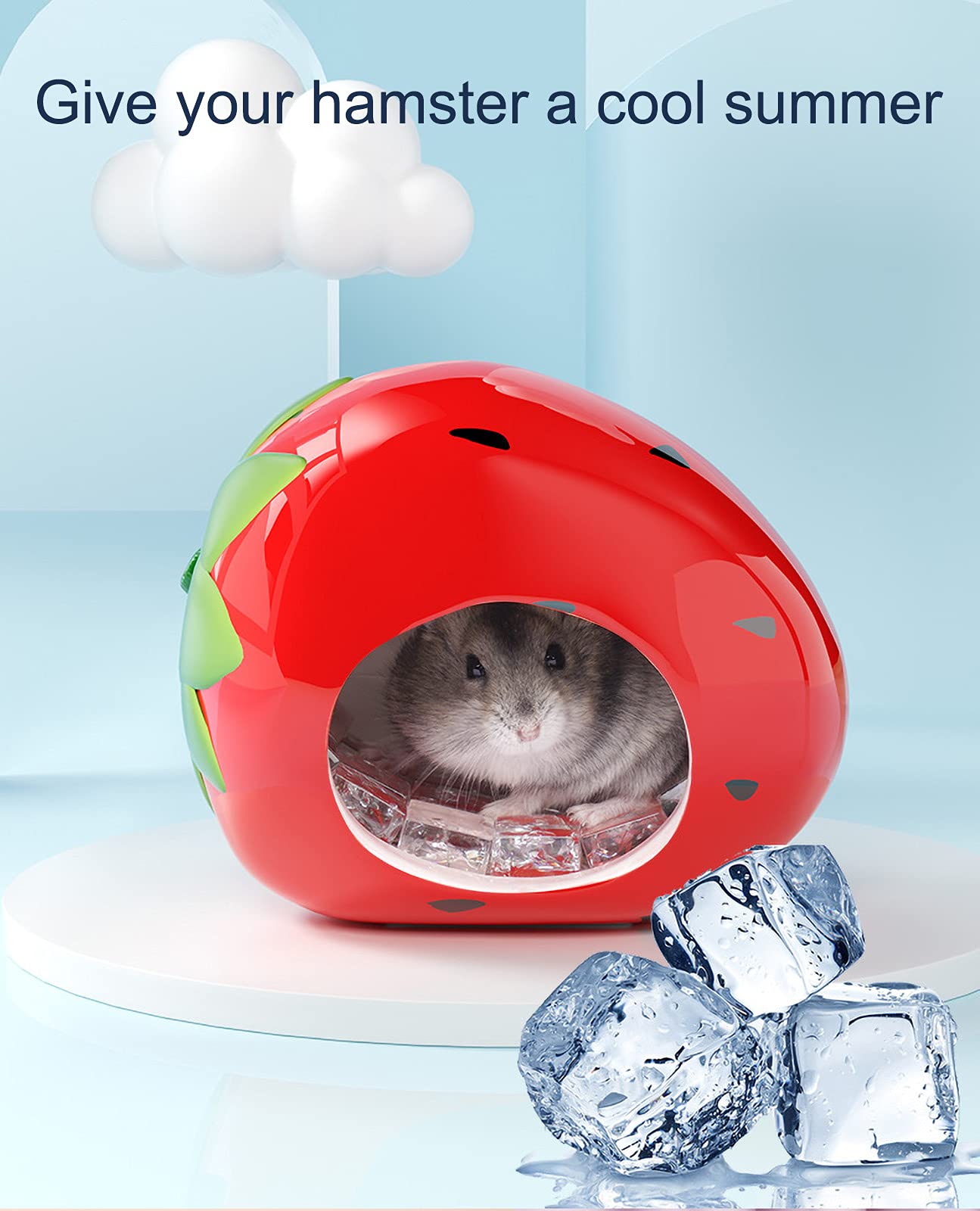 Besimple Ceramic Hamster Hideout - Small Animal Pet House for Hamsters, Chinchillas & Critters - Adorable Strawberry-Shaped Cage Cave & Bath House - Perfect for Playtime & Relaxation