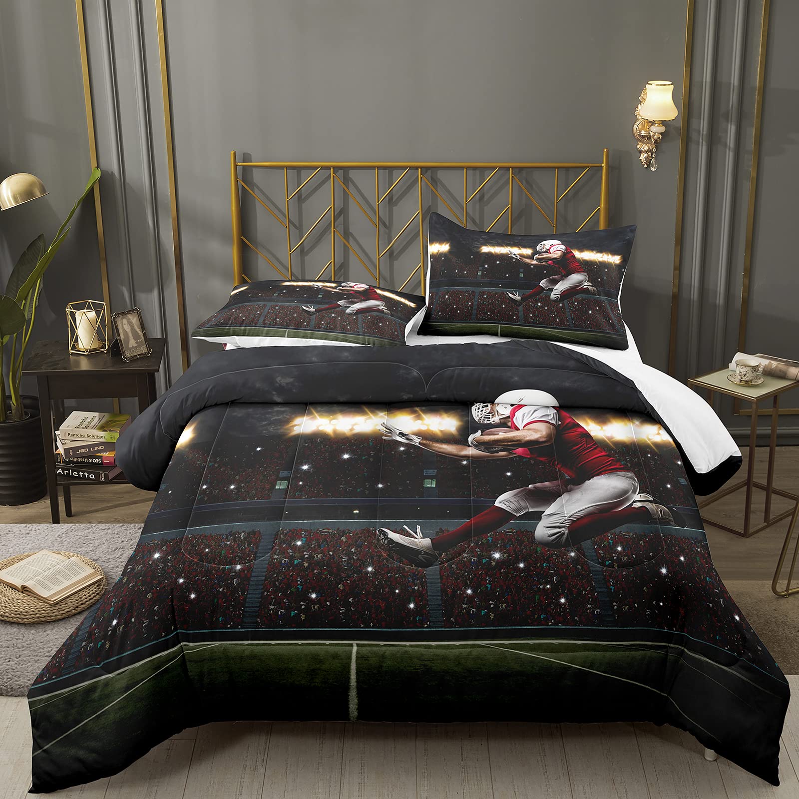 Bodhi American Football Comforter Set - Twin Size Football Bedding for Boys & Kids with Pillowcase & Quilt #4005 | Perfect for Game Day Decor, Sports Themed Bedrooms & Football Fan Gifts