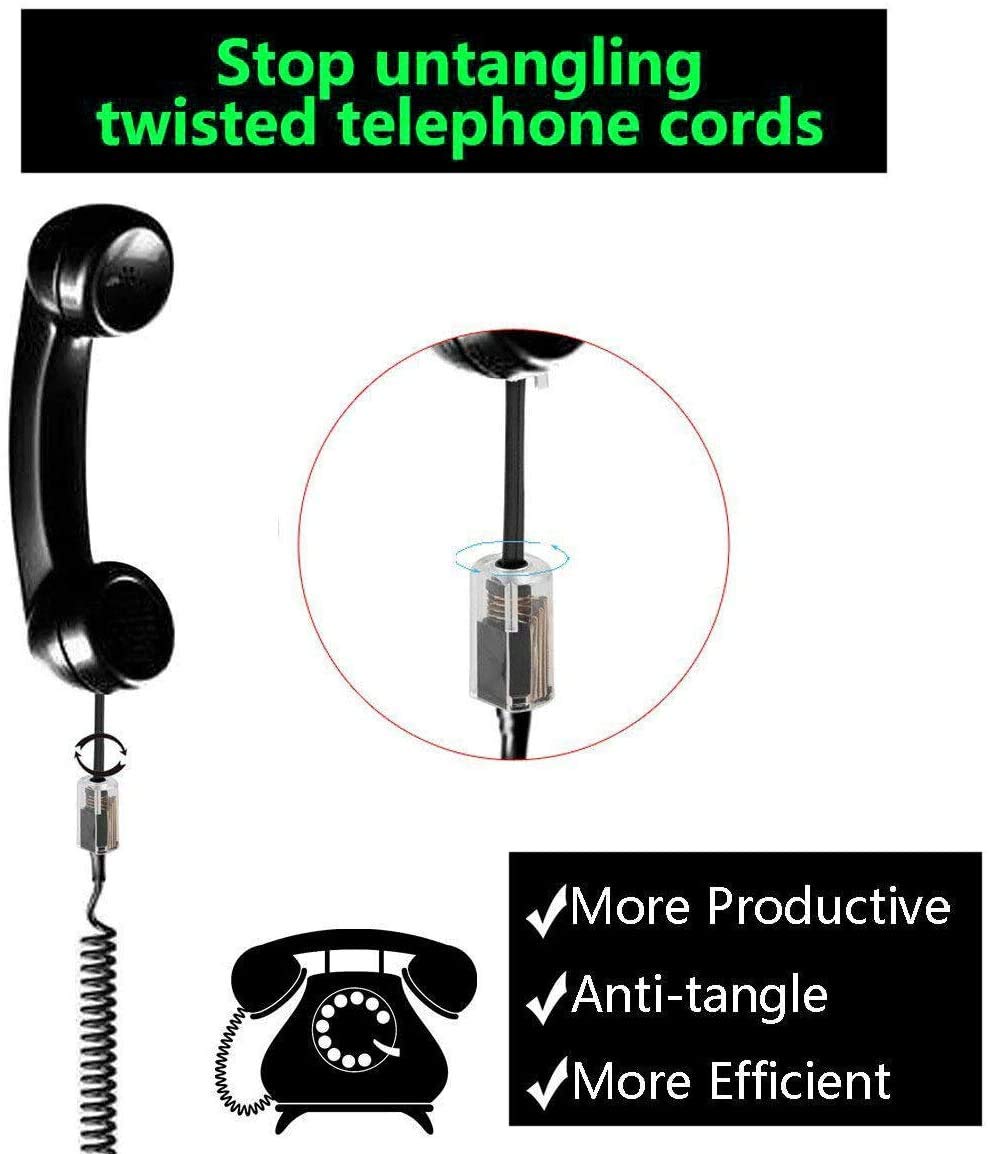 2-Pack 360° Rotating Anti-Tangle Telephone Cord Swivel for Landline Phones - White Handset Cable Detangler | Perfect for Home, Office & Call Center Use