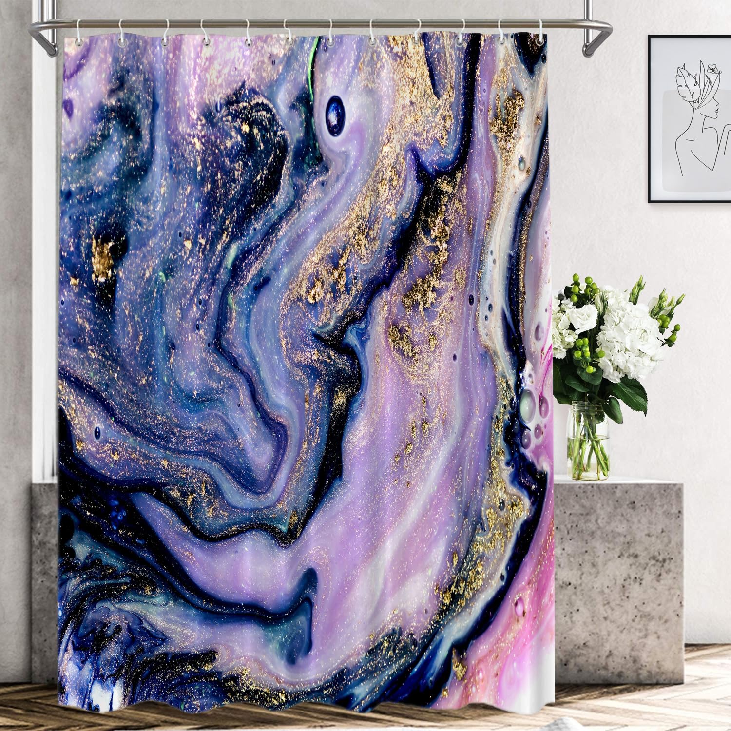 Shrahala Waterproof Abstract Marble Shower Curtain 72x72 Inch - Modern Fluid Acrylic Painting Design with Grommets for Bathroom, Bathtub & Shower Stall - Elegant Bath Decor for Spa-Like Experience