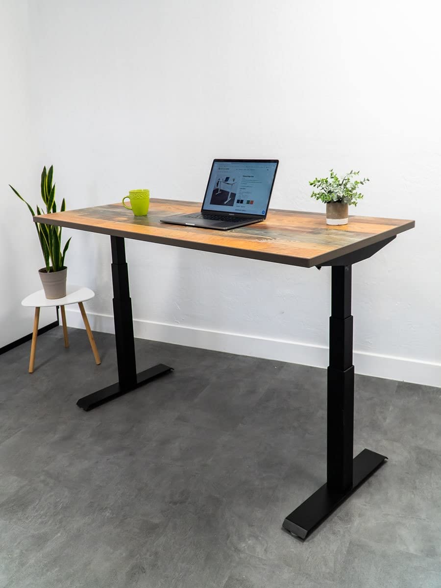 Electric Height Adjustable Standing Desk - Dual Motor Commercial Grade Sit Stand Desk (60x24 Black Frame, Antique Bourbon Top) | Perfect for Home Office, Gaming Setup & Workspace Ergonomics