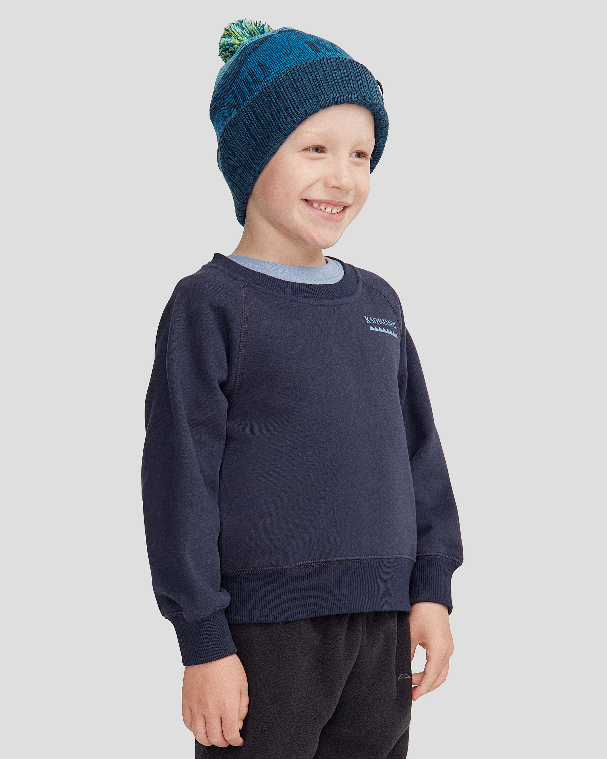 Heritage Logo Brushed Crewneck Sweatshirt for Kids - Pure Navy | Soft Cotton Blend | Casual Wear for School, Playdates & Family Outings