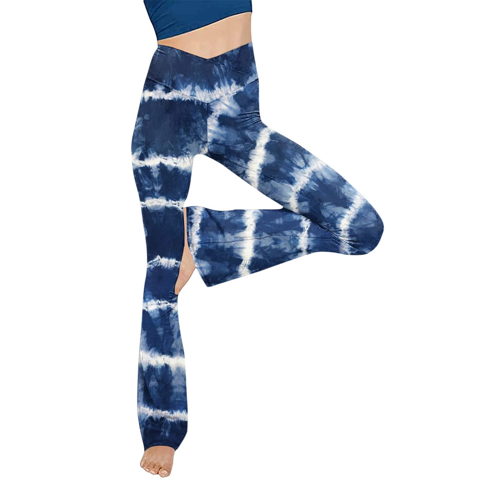 Kuluzego Women's High Waisted Flare Leggings - Tummy Control Sheer Yoga Pants for Summer & Fall | Cottagecore Workout, Casual Wear & Lounge Pants (Style F6)