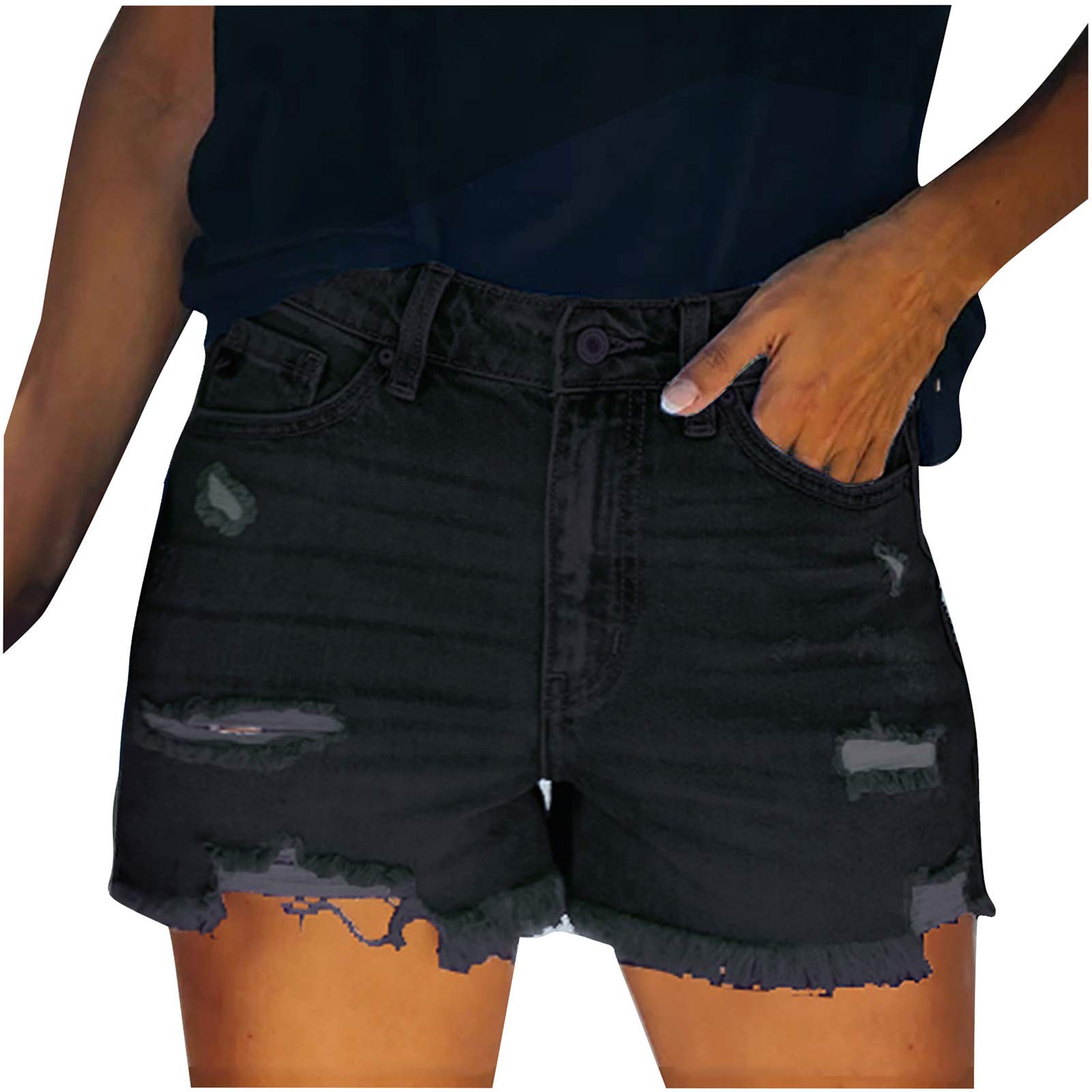 Women's High Waist Distressed Denim Shorts - Skinny Raw Hem Jean Shorts for Summer | Casual Outfit, Beach Wear & Street Style