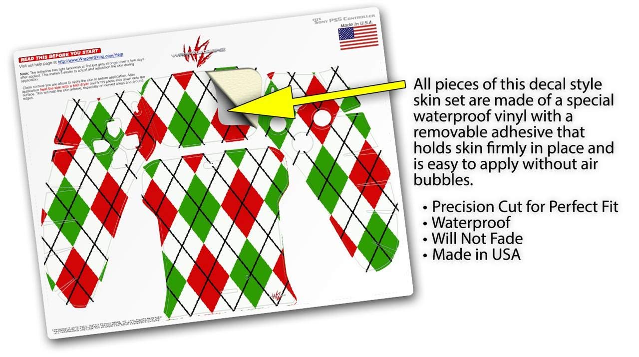 PS5 DualSense Controller Skin Wrap - Argyle Red & Green for Gaming Protection