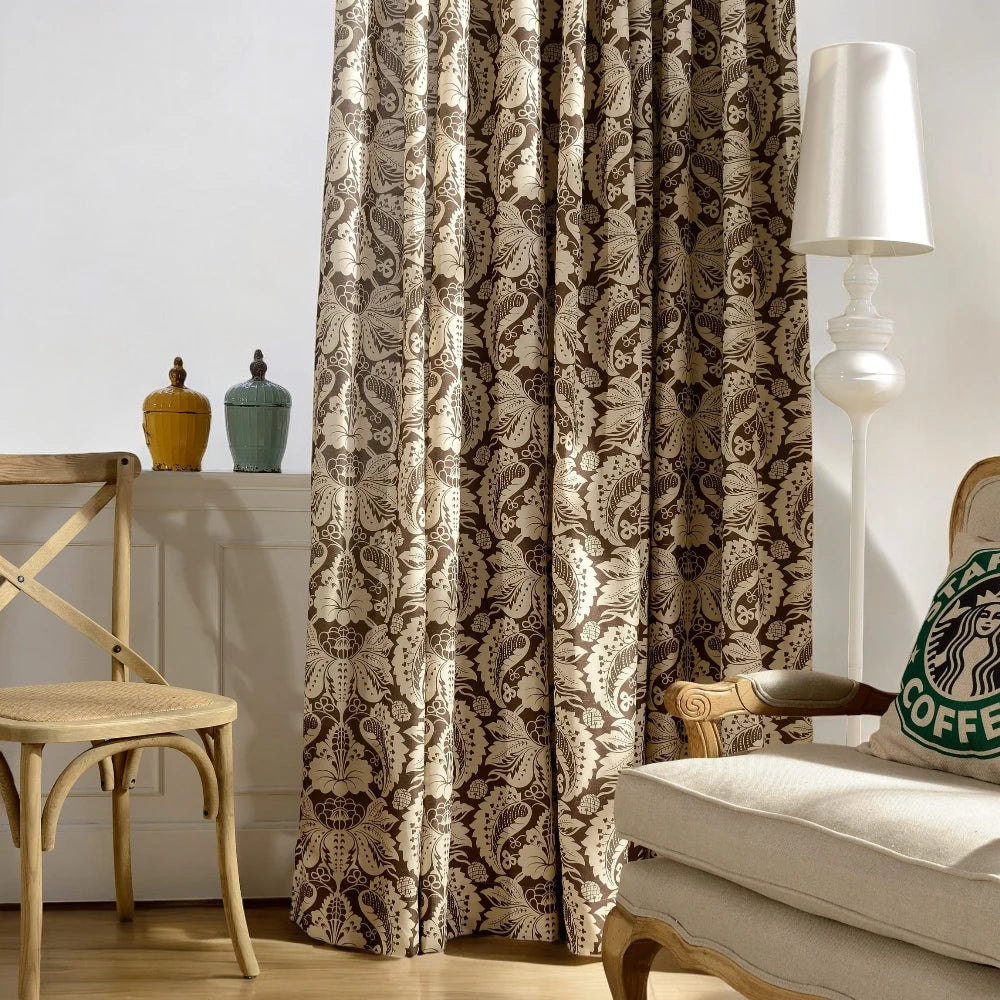 Aubrie Victoria Damask Brown Blackout Curtains - Custom Size, Thermal Insulated, Noise Reducing for Bedroom, Living Room & Nursery