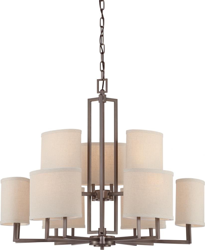NUVO 60/4859 Nine Light Chandelier in Hazel Bronze - Modern Ceiling Light Fixture for Dining Room, Living Room & Bedroom Lighting