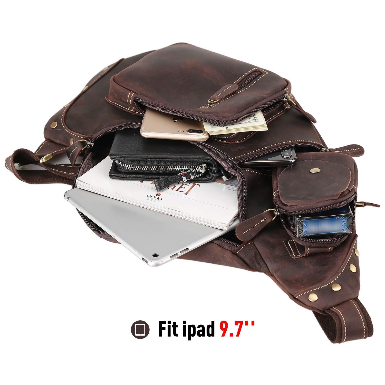 Polare Full Grain Leather Crossbody Sling Bag - Durable Chest Backpack for Men & Women - Perfect for Outdoor Camping, Hiking, Travel & Everyday Use