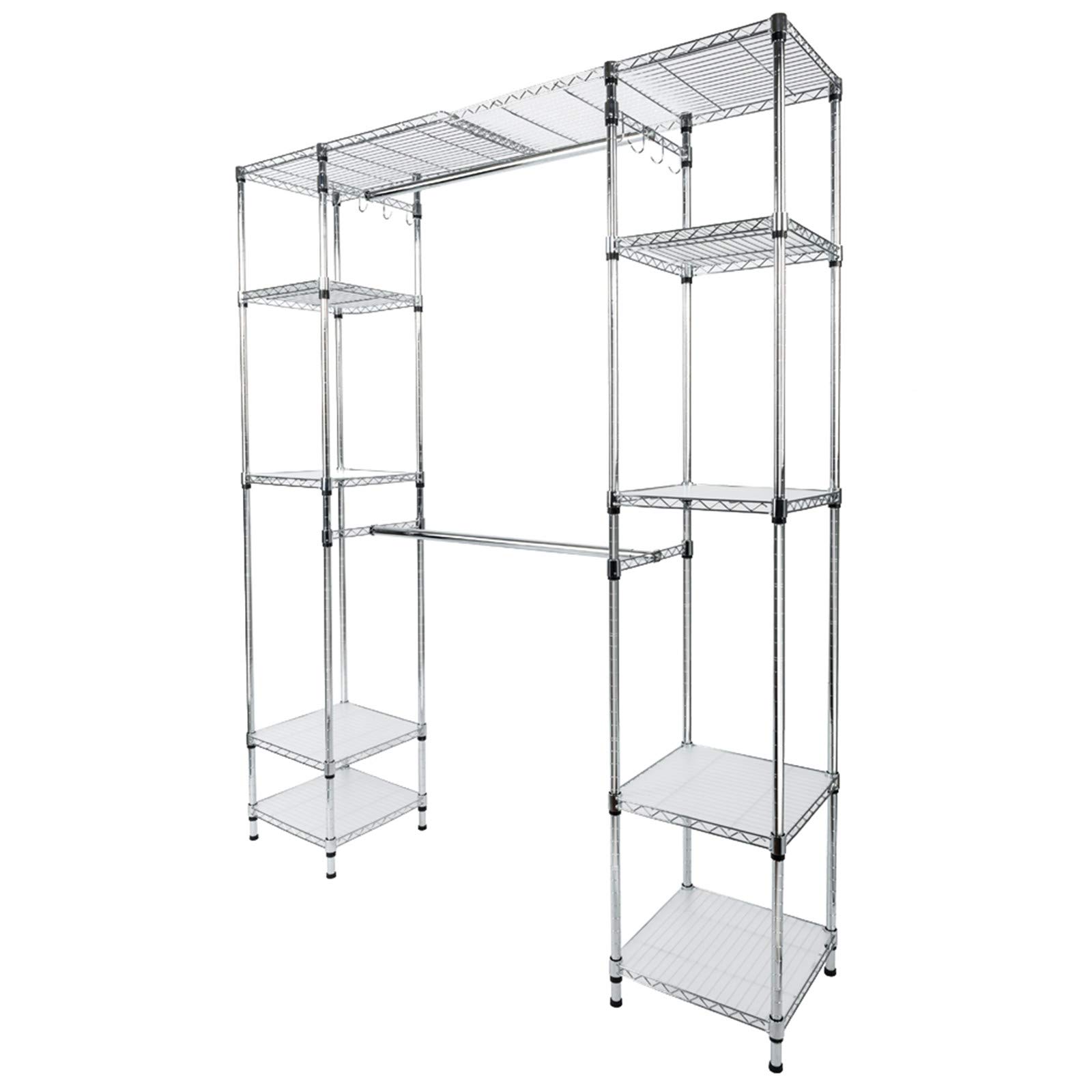 Bysesion Custom Closet Organizer Shelves System Kit - Expandable Metal Clothes Storage Rack for Wardrobe, Pantry & Garage Organization (Easy DIY Installation)