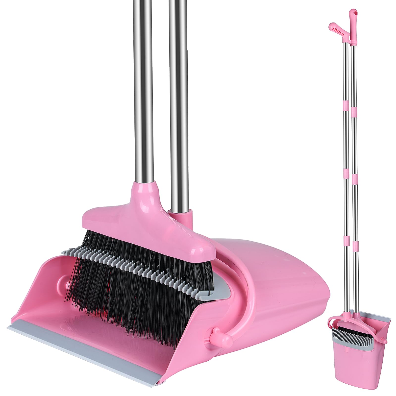 Premium Broom and Dustpan Set - Lightweight Cleaning Combo for Home, Office & Kitchen | Ergonomic Handle, Durable Bristles (Pink) | Perfect for Hard Floors, Pet Hair & Daily Cleaning