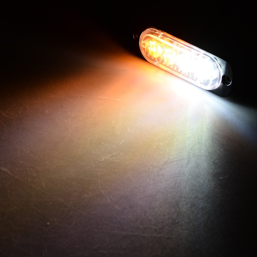 100pcs Amber/White Ultra Slim 12W 4-LED Warning Emergency Strobe Lights for Vehicles - Car, Truck, Jeep, 4x4, ATV, UTV, SUV, Van - Construction Zone Safety & Roadside Emergency Flashing Beacons