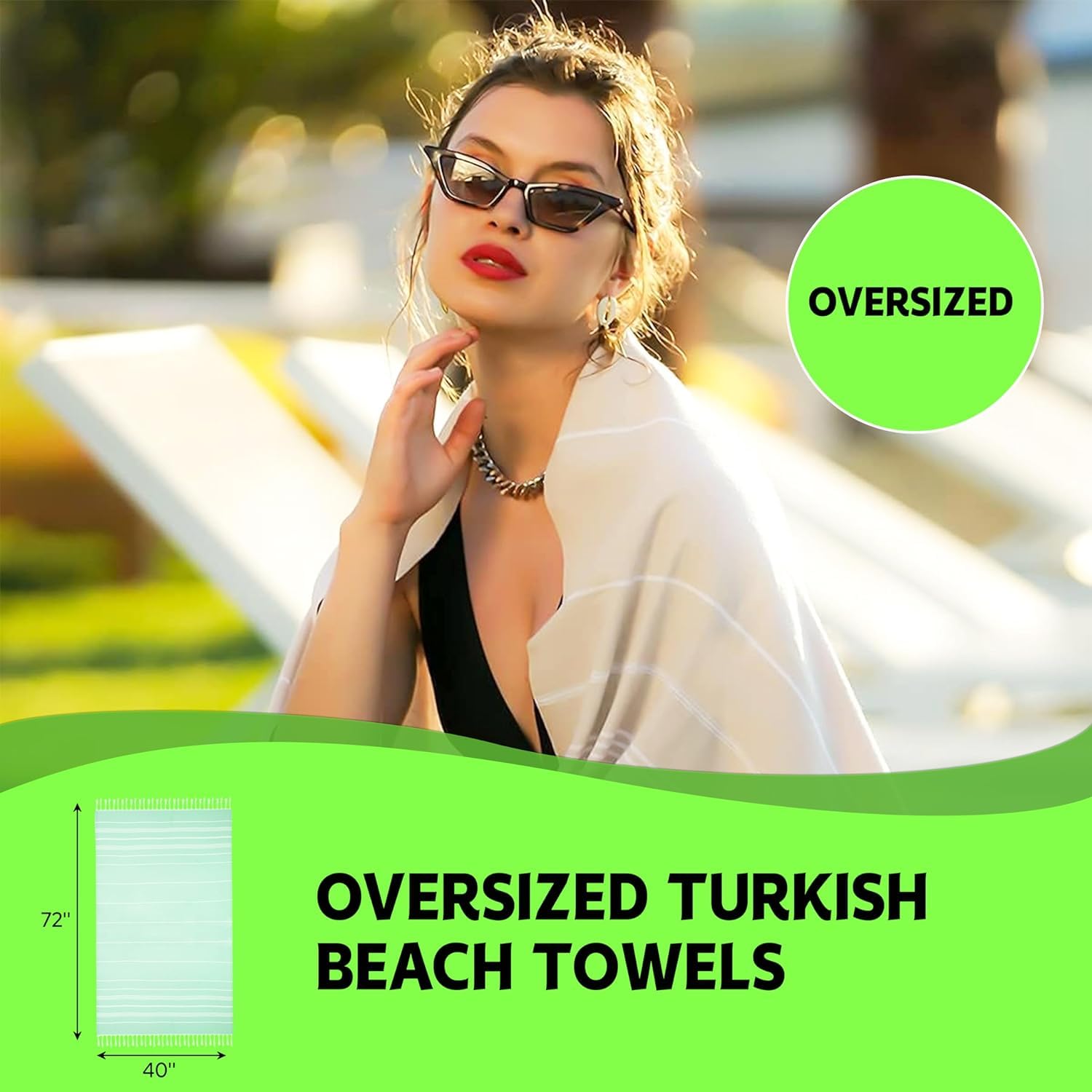 HAVLULAND Oversized Turkish Beach Towels - 100% Cotton, Large Bath & Pool Towels, Quick Dry, Absorbent, Sand-Free, Lightweight for Travel - Perfect for Beach, Pool, Gym & Summer Outings (Set of 15)