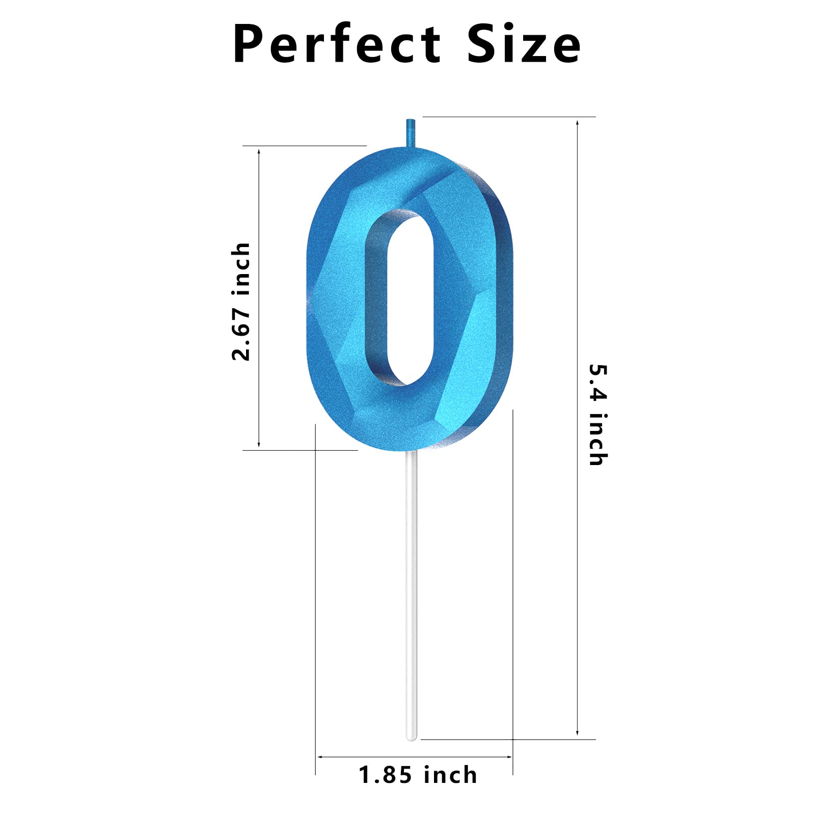 3D Diamond Shape Number Birthday Candles (0 Candle Blue) - Happy Birthday Cake Candles for Birthday Parties, Weddings, Reunions & Theme Celebrations - Perfect for Cake Decorating and Special Occasions