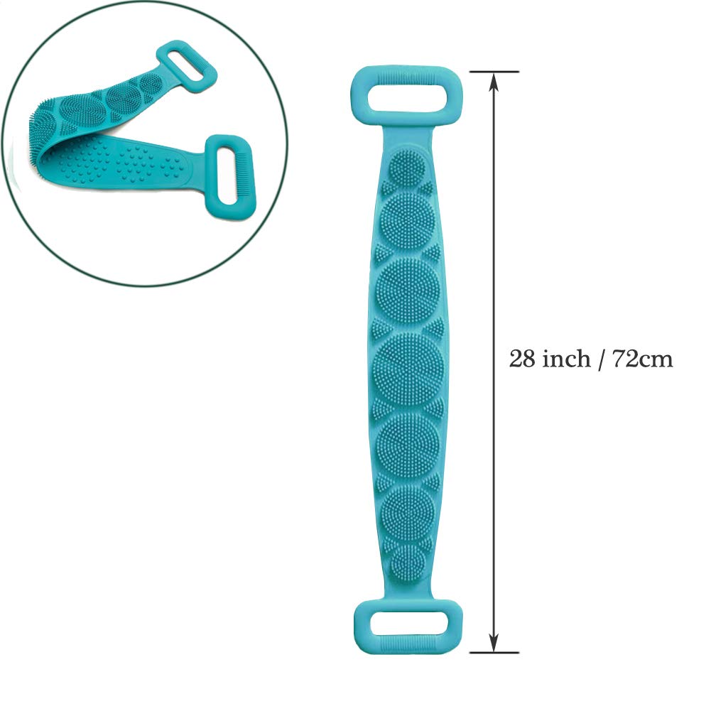 Lukciplus Silicone Back Scrubber - Exfoliating Shower Brush for Women & Men | Eco-Friendly Bath Body Scrub Belt | Gentle Skin Cleansing & Dead Skin Removal | Perfect for Spa, Shower & Travel (Green)