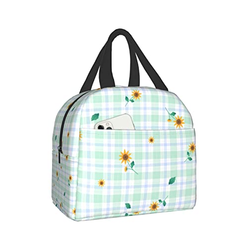 Yellow Green Sunflower On Green Plaid