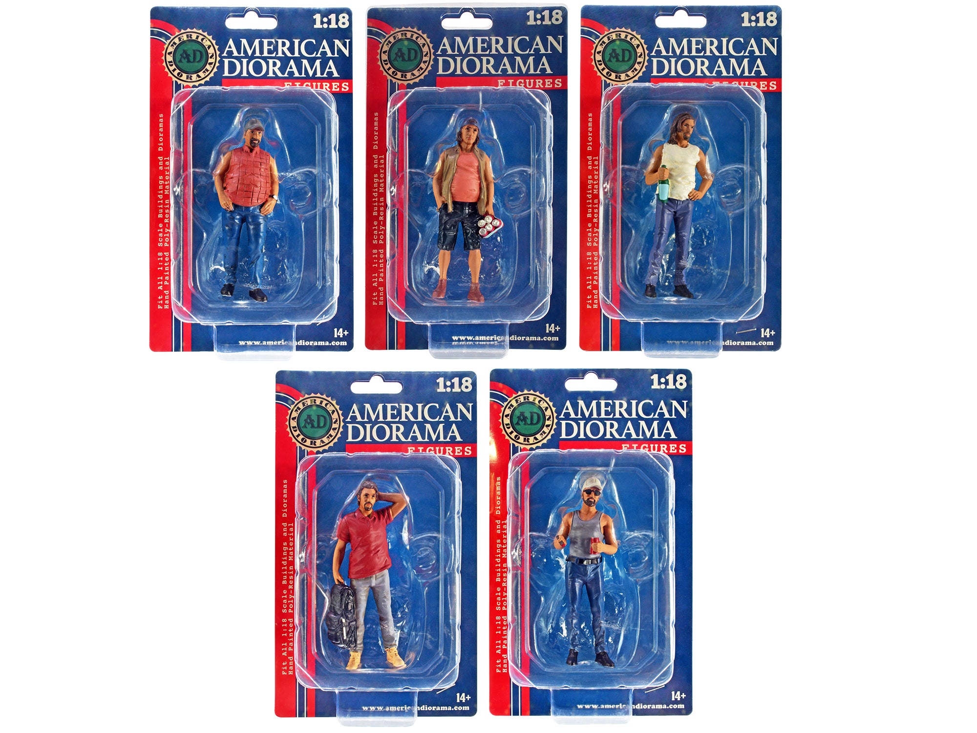 American Diorama 1/18 Scale Camper Figure Set - 5 Piece Miniature Campers for Diecast Models, Dioramas & Collectible Displays - Perfect for RC Scenes, Toy Photography & Model Train Layouts