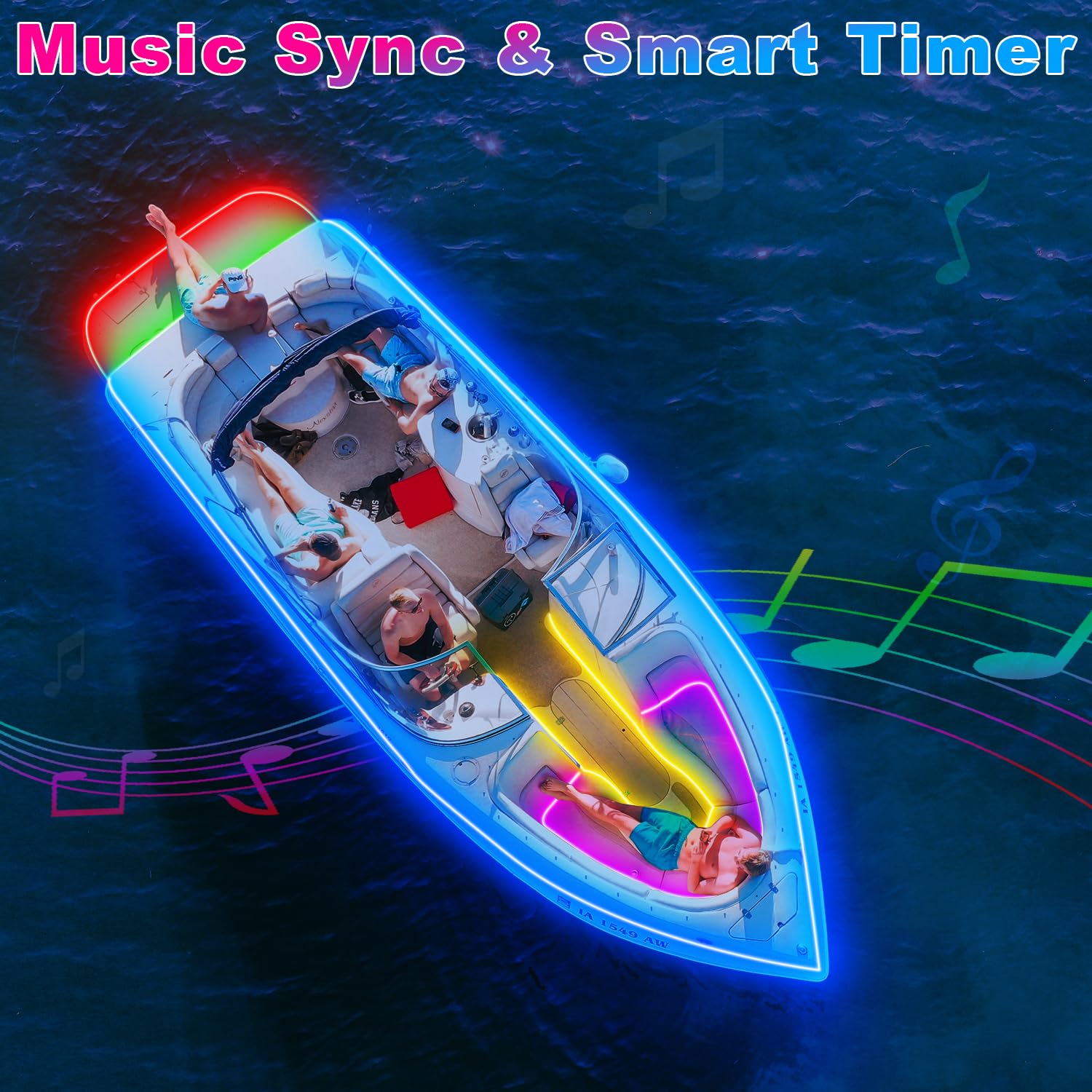 Waterproof 50FT Marine LED Boat Lights with App Control - 12V RGB Pontoon Lighting Strips for Interior & Exterior Use | Perfect for Night Fishing on Jon Boats, Yachts, Kayaks & Cabins | Durable Underwater & Deck Lighting Solution