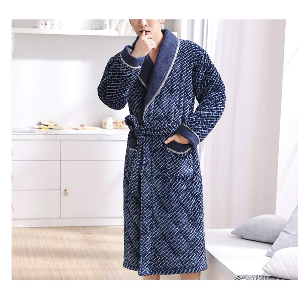 Premium Men's Fleece Bath Robe - Soft Plush Long Shower Robe, Warm Sleepwear & Loungewear, X-Large Blue Housecoat for Spa, Relaxation & Home Comfort
