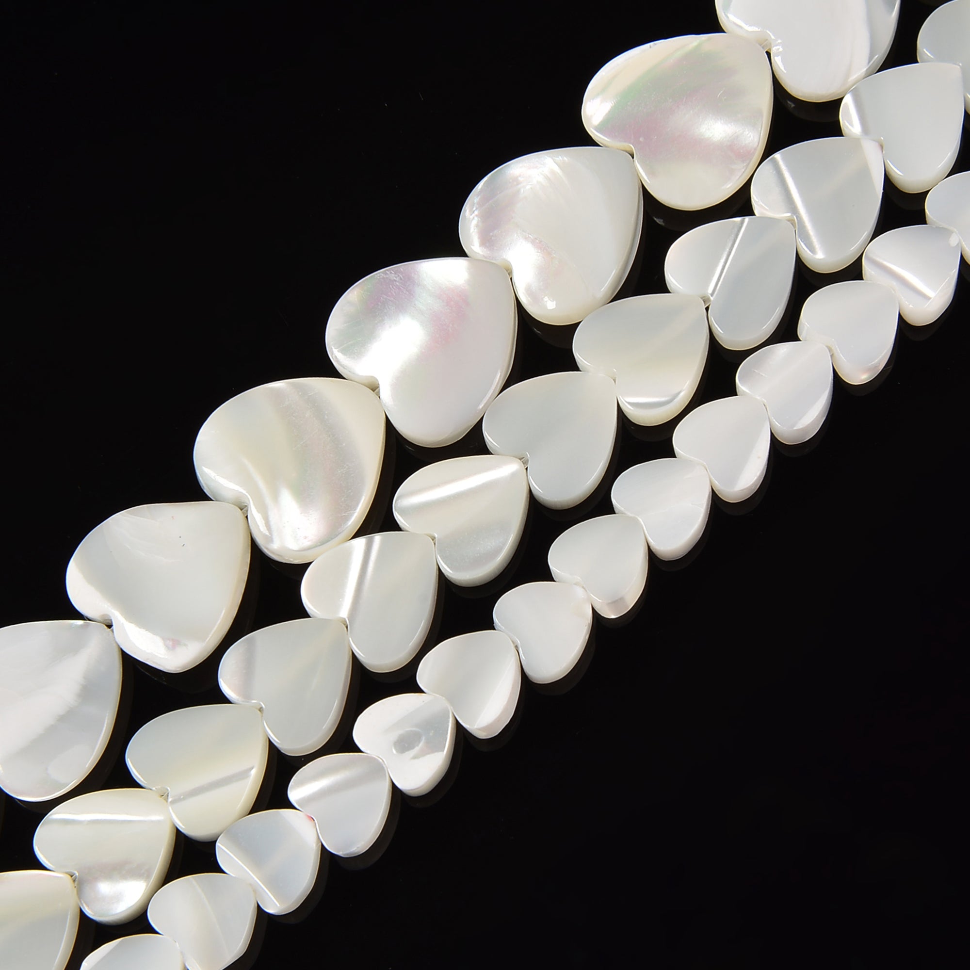 Iridescent White Mother of Pearl Shell Heart Beads 6mm-12mm 15.5