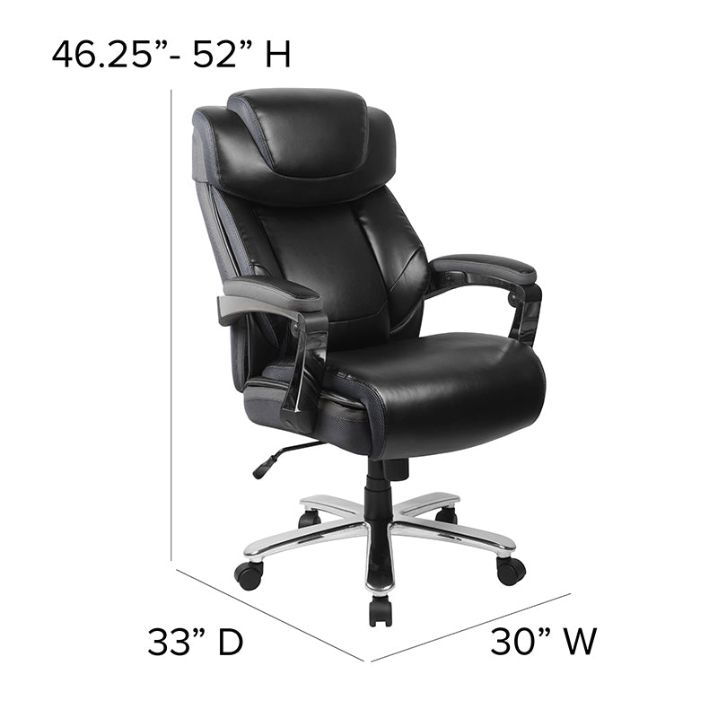 HERCULES Series Big & Tall 500 lb. Capacity Black LeatherSoft Executive Swivel Ergonomic Office Chair with Adjustable Headrest - Perfect for Home Office, Gaming, and Heavy-Duty Workspaces