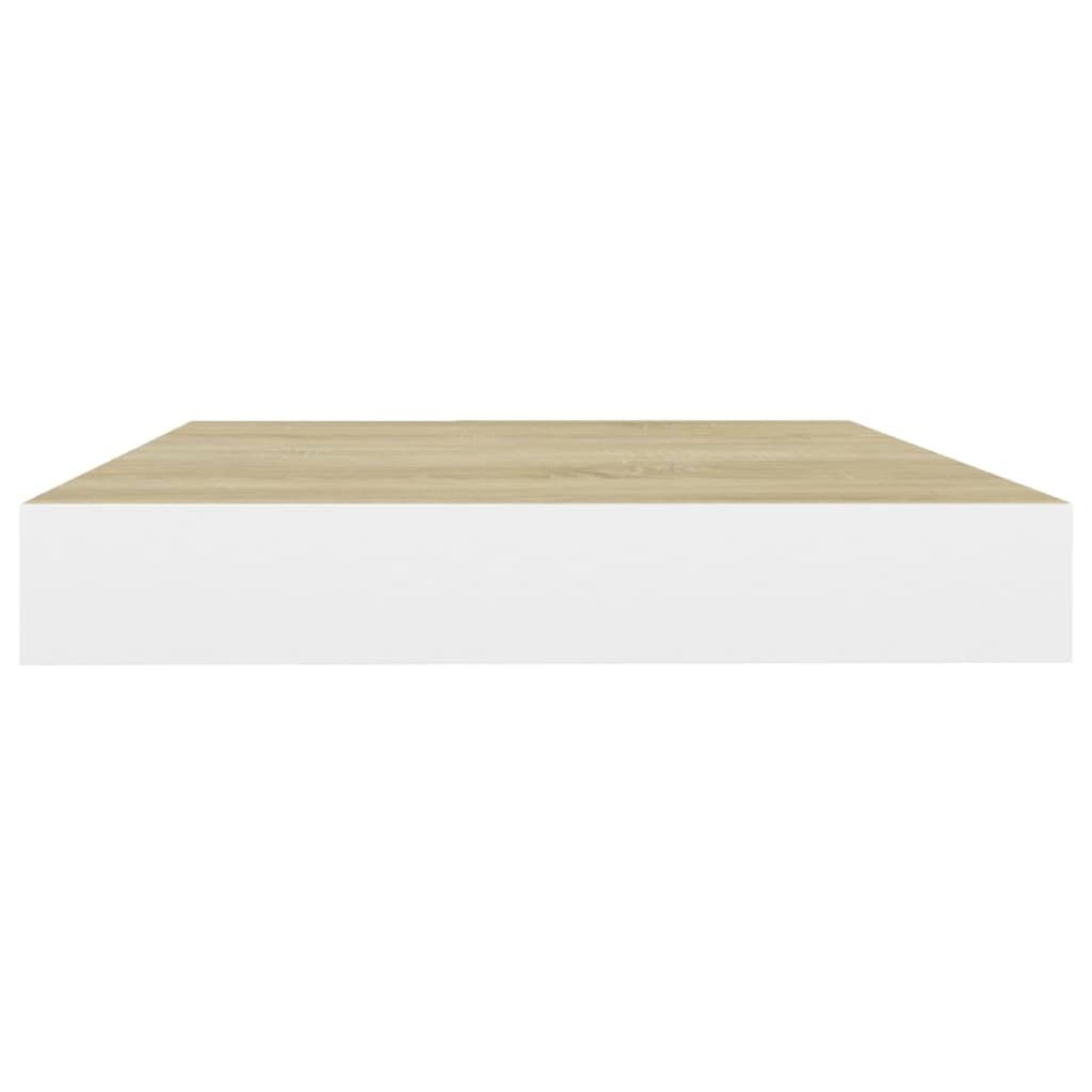 Floating Wall Shelf - 15.7x9.1x1.5 Inch Oak & White MDF Wall Mounted Storage Shelf for Living Room, Bedroom Decor - Perfect for Displaying Books, Photos & Decorative Items