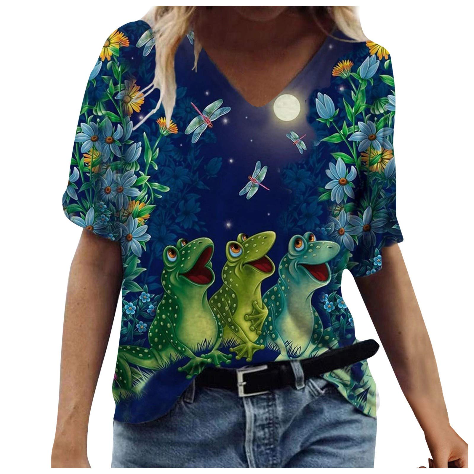 Women's Summer Printed Short Sleeve Crew-Neck T-Shirt - Casual & Dressy Tee Top for Women - Perfect for Office, Weekend Outings & Summer Vacations