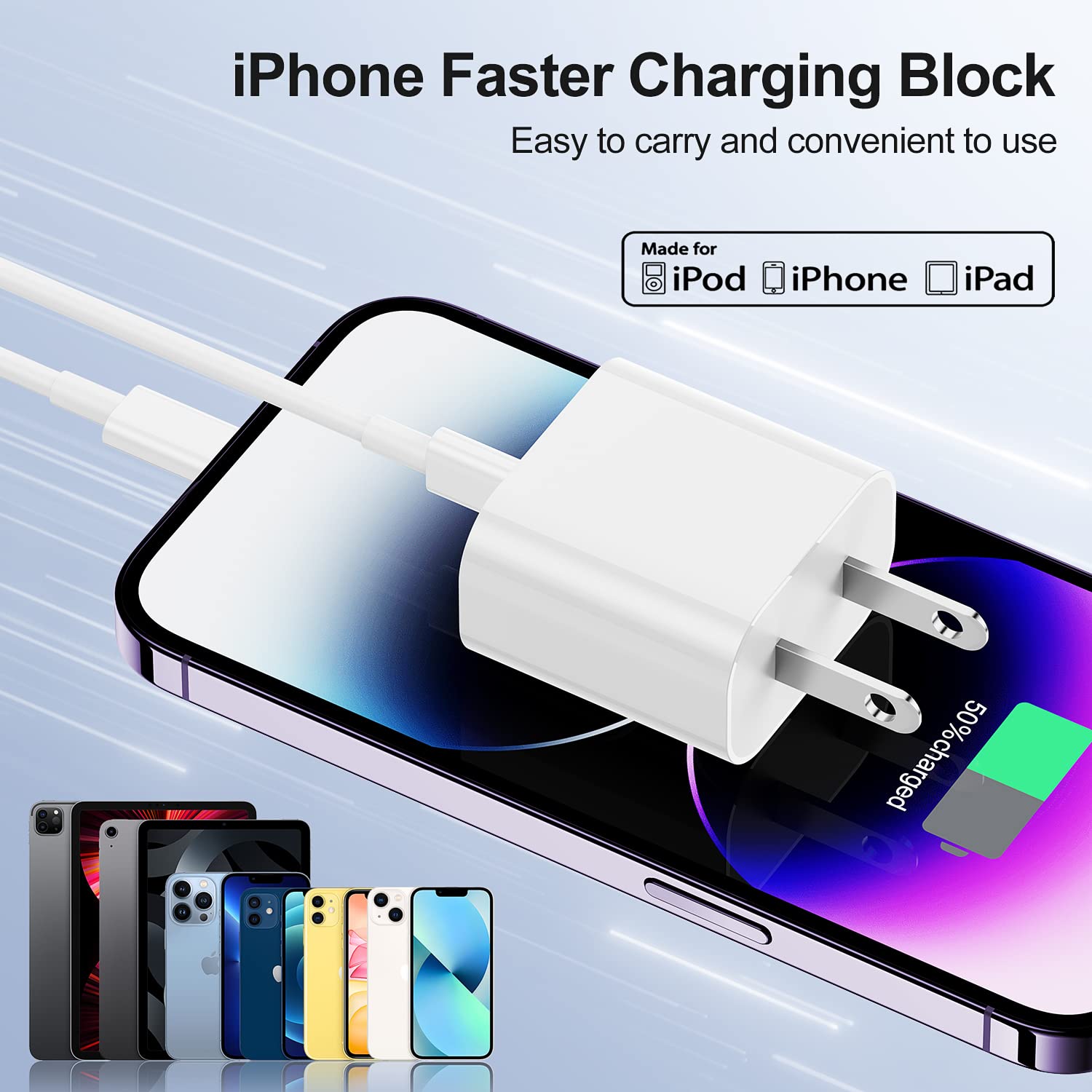 Apple Certified Jeenek 2-Pack 20W USB C Fast Charger with 6ft USB C to Lightning Cable - Compatible with iPhone 14/13/12/11/XS/8, iPad - Perfect for Home, Office & Travel Charging