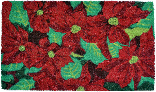 Christmas Poinsettia PVC Doormat - Non-Slip Holiday Welcome Mat for Front Door, Indoor/Outdoor Use - Perfect for Xmas Decor, Porch, Entryway & Home Decorations