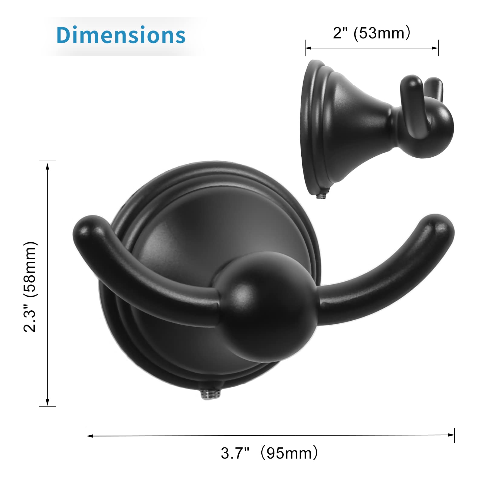 Premium Matte Black Wall Mounted Towel Hooks (6-Pack) - Heavy Duty Bathroom Towel Hangers for Robes & Towels - Rustproof Bathroom Accessories for Home, Gym, Spa & Hotel Use