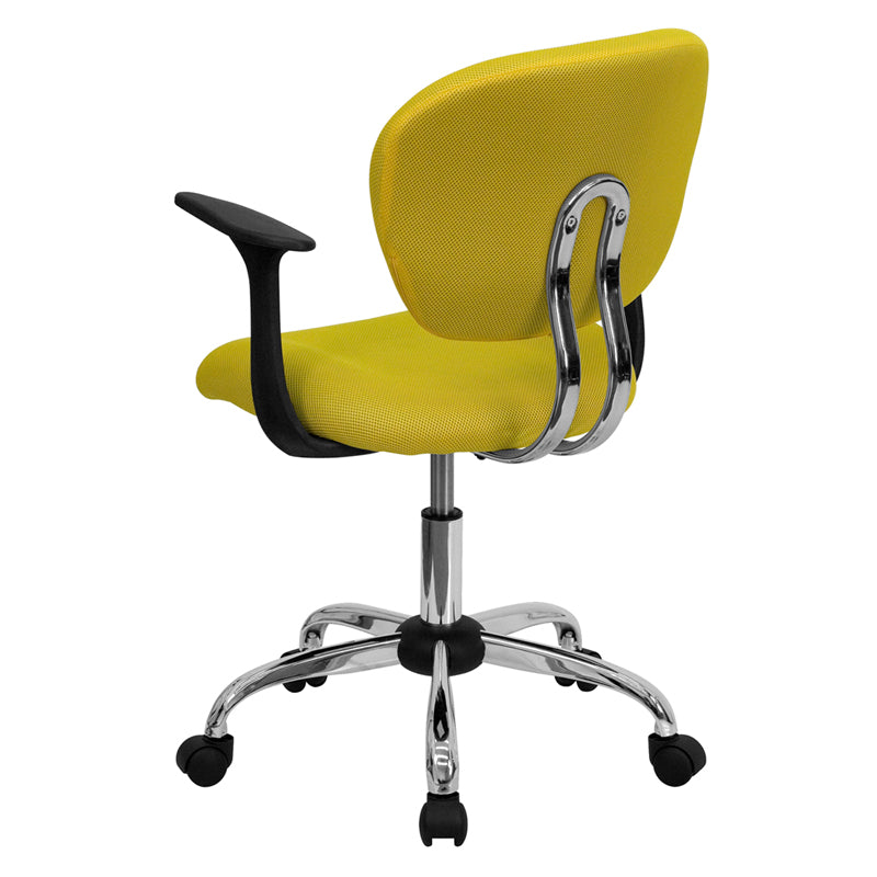 FLASH Beverly Mid Back Black Mesh Office Chair with Padded Seat, Swivel & Adjustable Height, Chrome Base & Arms - Ergonomic Desk Chair for Home & Office Workspace