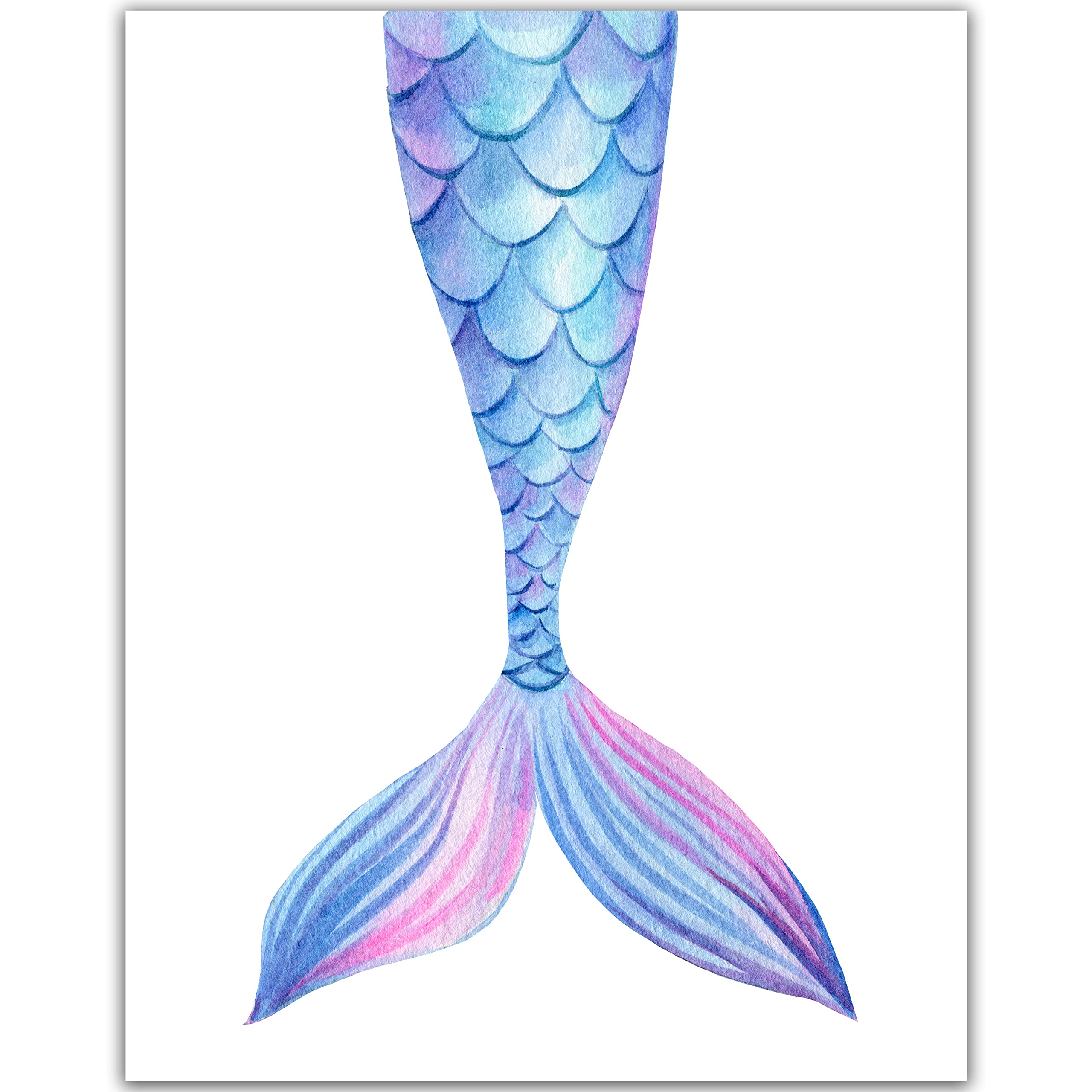 Watercolor Mermaid Tail Wall Art Print - 11x14 Unframed Poster for Girls Room, Teen & Adult Mermaid Decor - Perfect for Bedroom, Bathroom, Nursery & Mermaid Theme Party Decorations