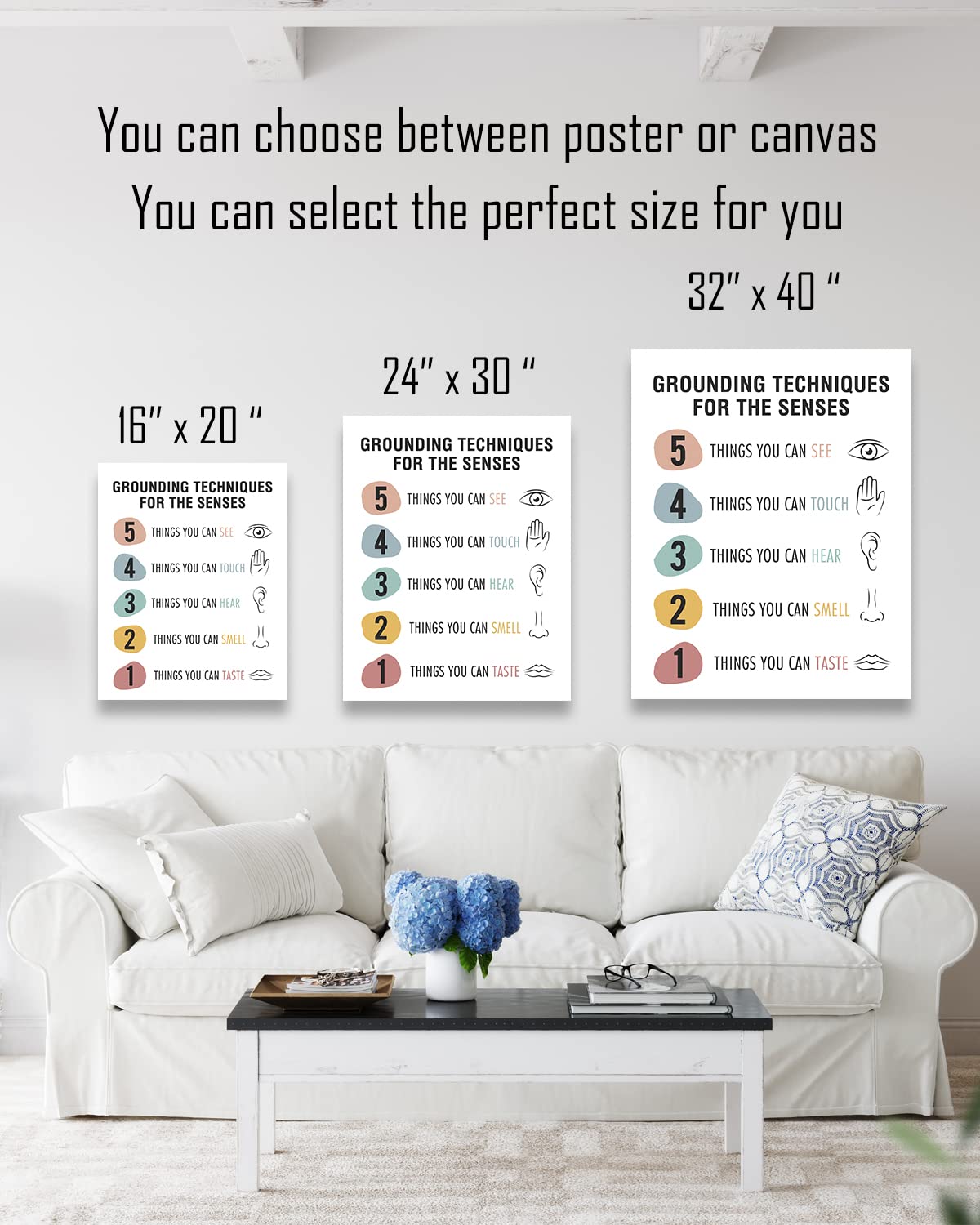 Grounding Techniques for the Senses - Therapy Office Wall Decor - Mindfulness & Mental Health Wall Art - Ready to Hang 32x40 Canvas for Counselors, Therapists & School Psychologists - Perfect for Stress Relief & Emotional Healing Spaces