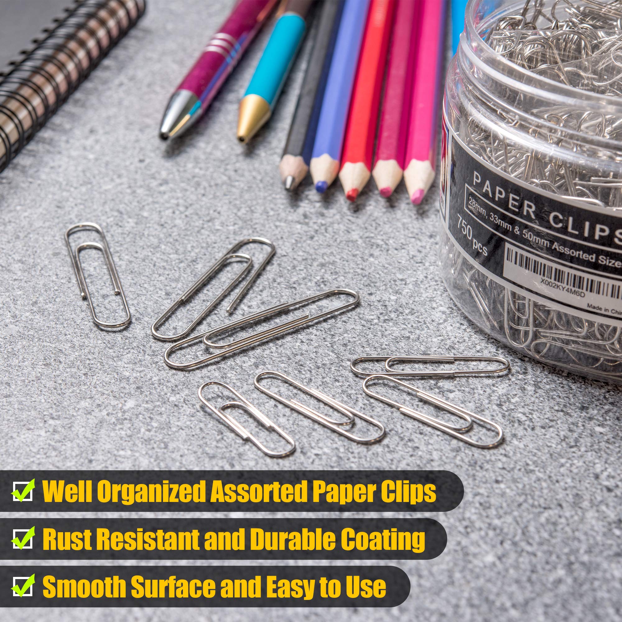 750 Assorted Size Paper Clips - Small, Medium & Large Silver Paper Clips for Office, School & Home Use | Perfect for Organizing Documents, Files & Paperwork