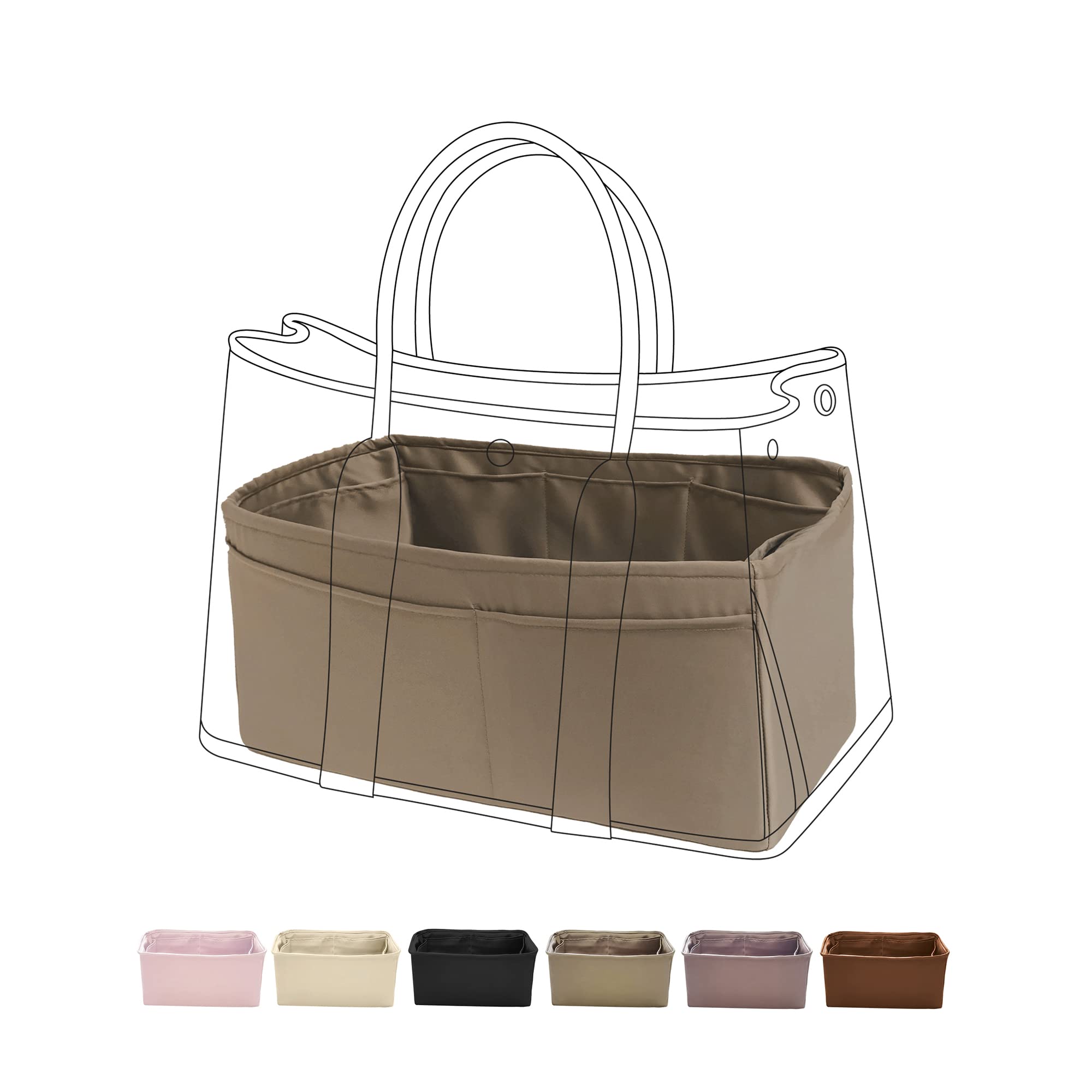 DGAZ Luxury Silky Purse Organizer Insert for Handbags & Totes - Perfect Fit for Hermes Garden Party 30/36 Bags (Etoupe Grey, GP36) | Keep Your Essentials Organized at Work, Travel & Daily Use
