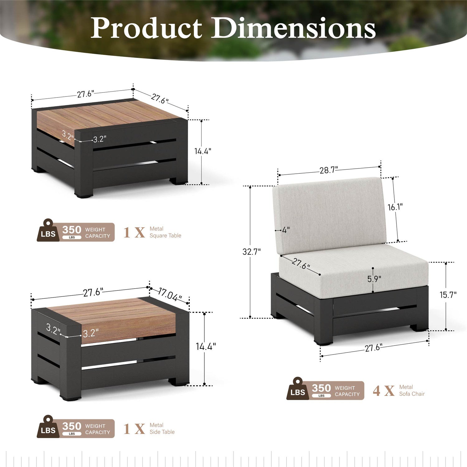 Sophia & William 4-Piece Outdoor Patio Conversation Set with Woodgrain Side Table - Perfect for Backyard, Garden, Poolside Relaxation and Entertaining Guests