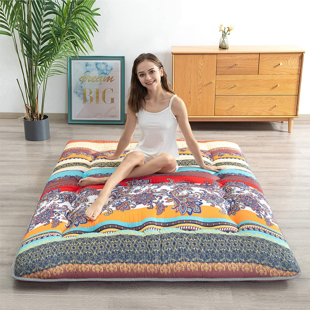 MAXYOYO Japanese Bohemian Style Floor Futon Mattress - Comfortable & Portable for Guest Beds, Camping, Yoga & Meditation | Eco-Friendly Home Decor