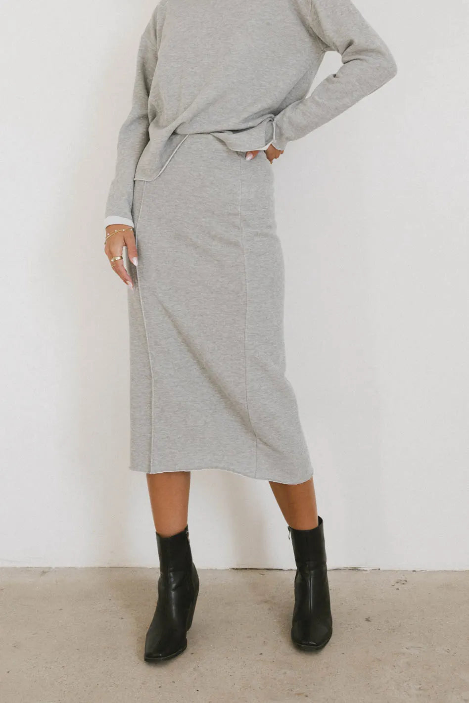 Harden Midi Skirt for Women - Grey A-Line Skirt with Pockets | Casual & Office Wear | Perfect for Work, Dates & Everyday Outfits