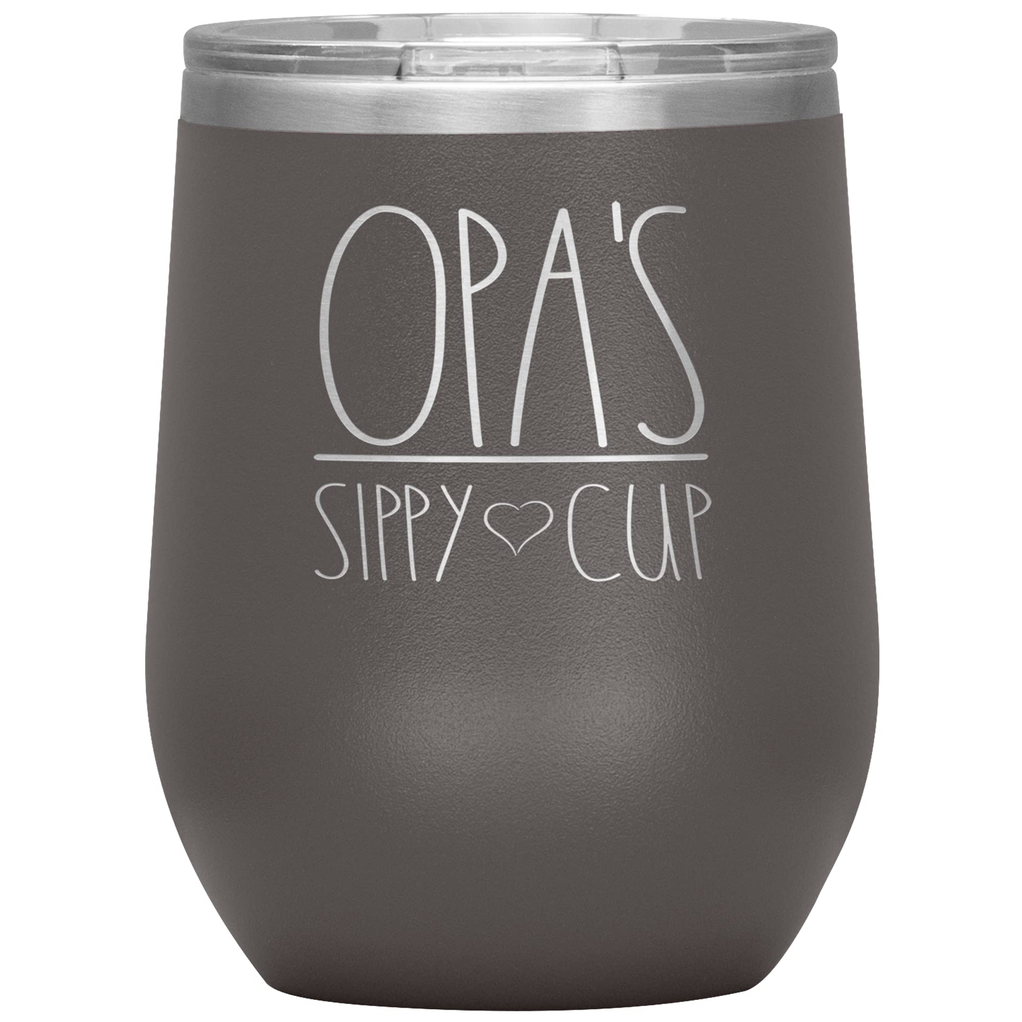 Opa's Sippy Cup Wine Tumbler - 12Oz Insulated Stainless Steel Tumbler with Lid - 12 Color Options (Pewter) - Perfect Birthday Gift for Opa, Father's Day, Retirement & German-Themed Parties - Leakproof & Durable for Beer, Wine & Coffee
