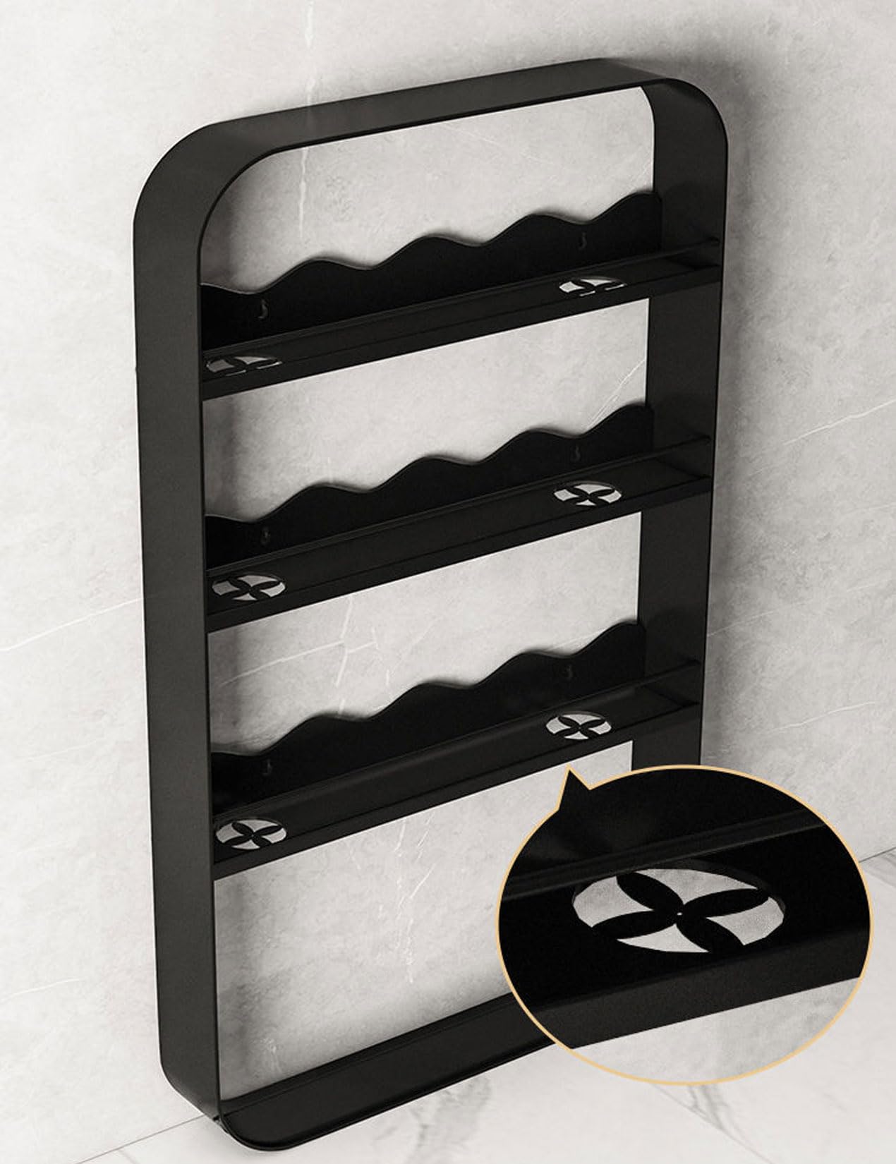 No Drill Wall Mount Makeup Organizer - 4 Tier Iron Cosmetic Shelf for Bathroom & Kitchen, Hanging Storage Rack (50x70cm, White) - Perfect for Small Spaces & Vanity Organization