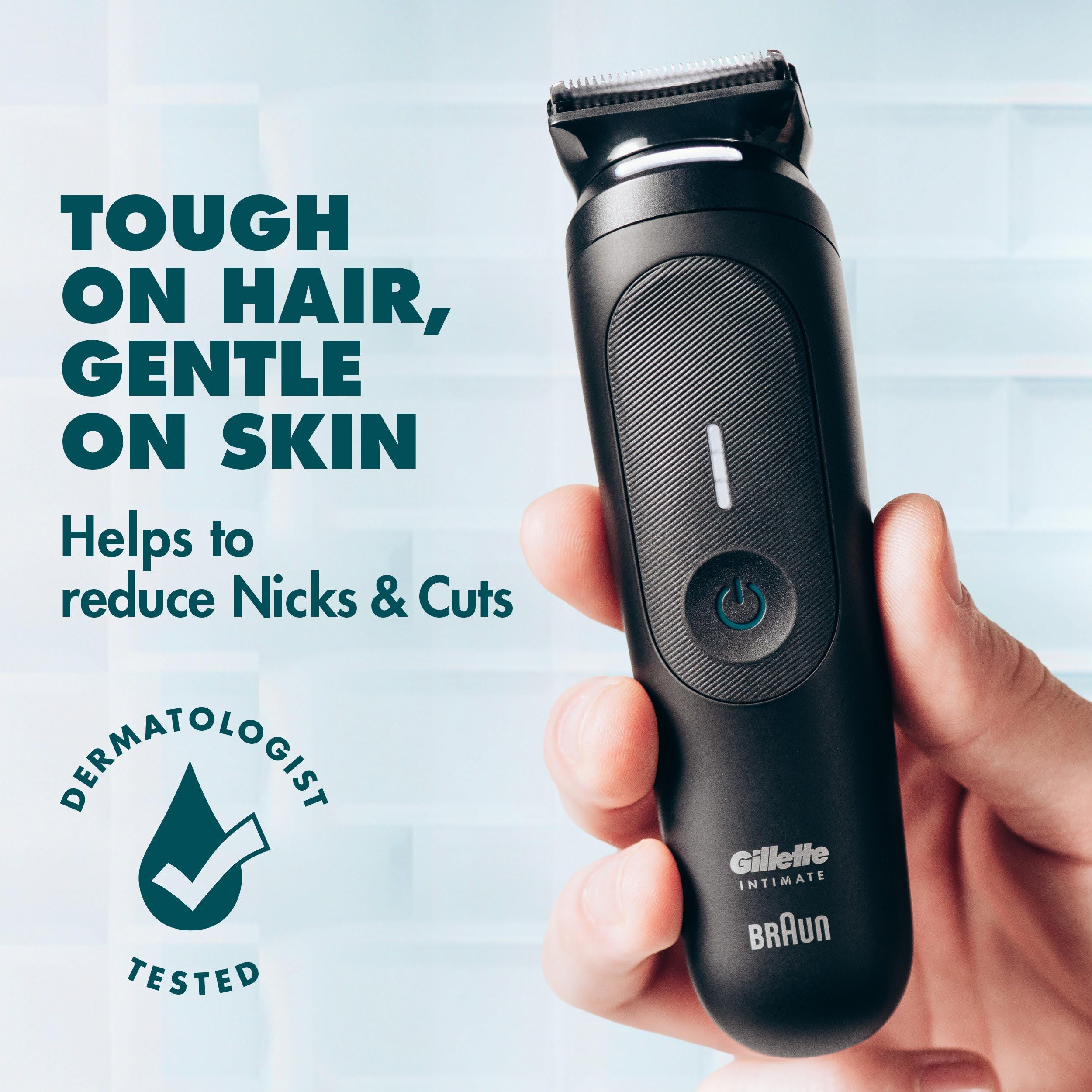 Gillette i7 Premium Men's Pubic Hair Trimmer - Waterproof LED Body Groomer for Manscaping | Smooth Shaving for Bikini Line, Chest & Underarms | Perfect for Travel & Gym Use
