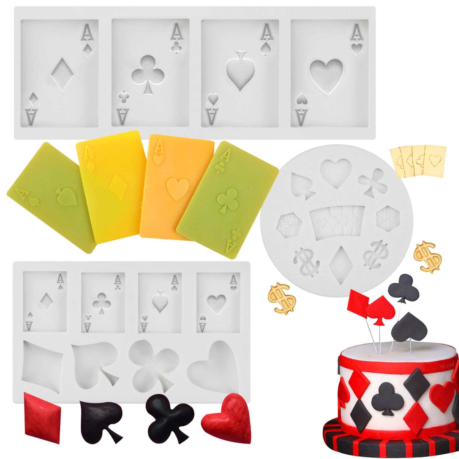 3D Poker Card Silicone Molds Set of 3 - Casino Theme Fondant & Chocolate Candy Molds for Cake Decorations, Sugar Crafts, DIY Desserts - Perfect for Birthday Parties, Casino Nights & Baking Enthusiasts