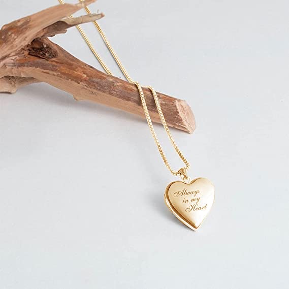 Personalized Always in My Heart Silver & Gold Heart Locket Necklace - 3/4 Inch Photo Pendant with 18