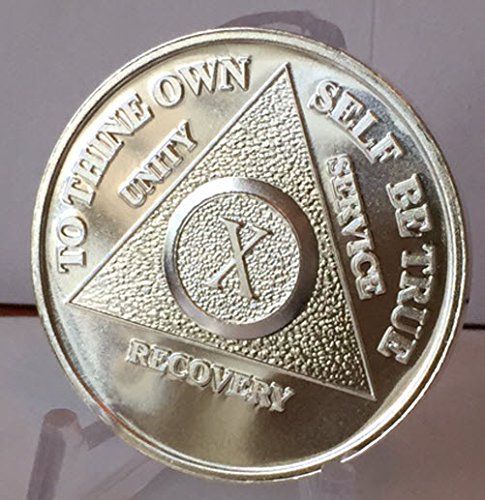 10 Year Silver Plated AA Anniversary Medallion Chip with Serenity Prayer - Perfect for Recovery Milestones, Sobriety Gifts & 12-Step Program Celebrations
