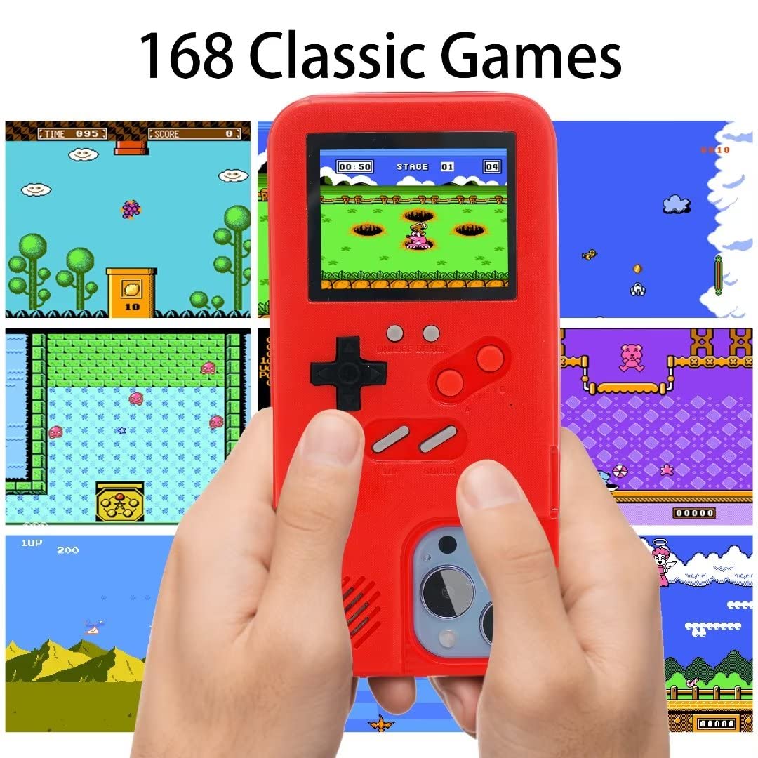 Retro Handheld Game Console Case for iPhone XS Max - 168 Classic Games, Color Video Display, Scratch-Resistant & Shockproof Protective Cover (Red) - Perfect for Gaming Enthusiasts & Nostalgic Play