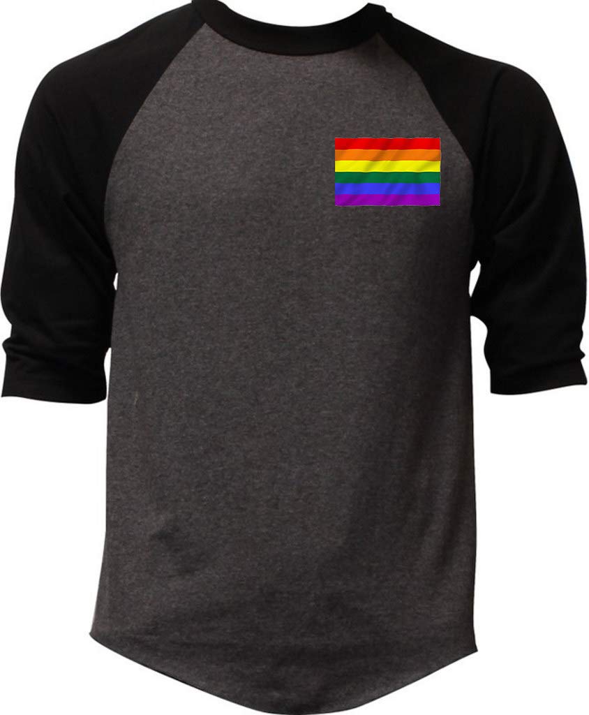 Men's Rainbow Flag Raglan Baseball T-Shirt - Charcoal/Black - LGBTQ+ Pride Graphic Tee for Casual Wear, Pride Events & Supportive Outfits
