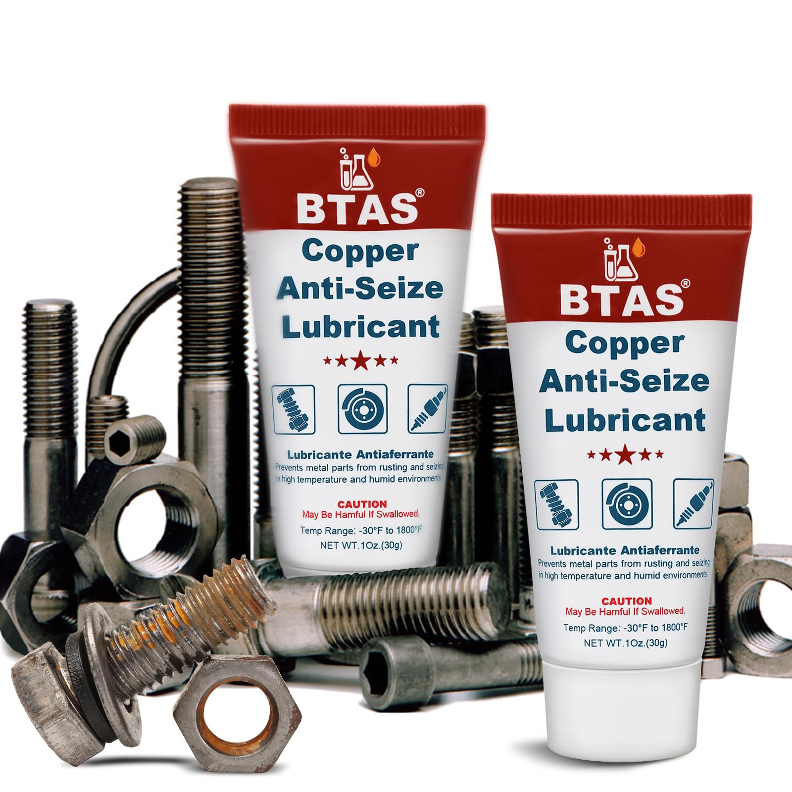 High-Temp Copper Anti-Seize Lubricant 2-Pack - for Automotive Brakes, Spark Plugs & Bolts