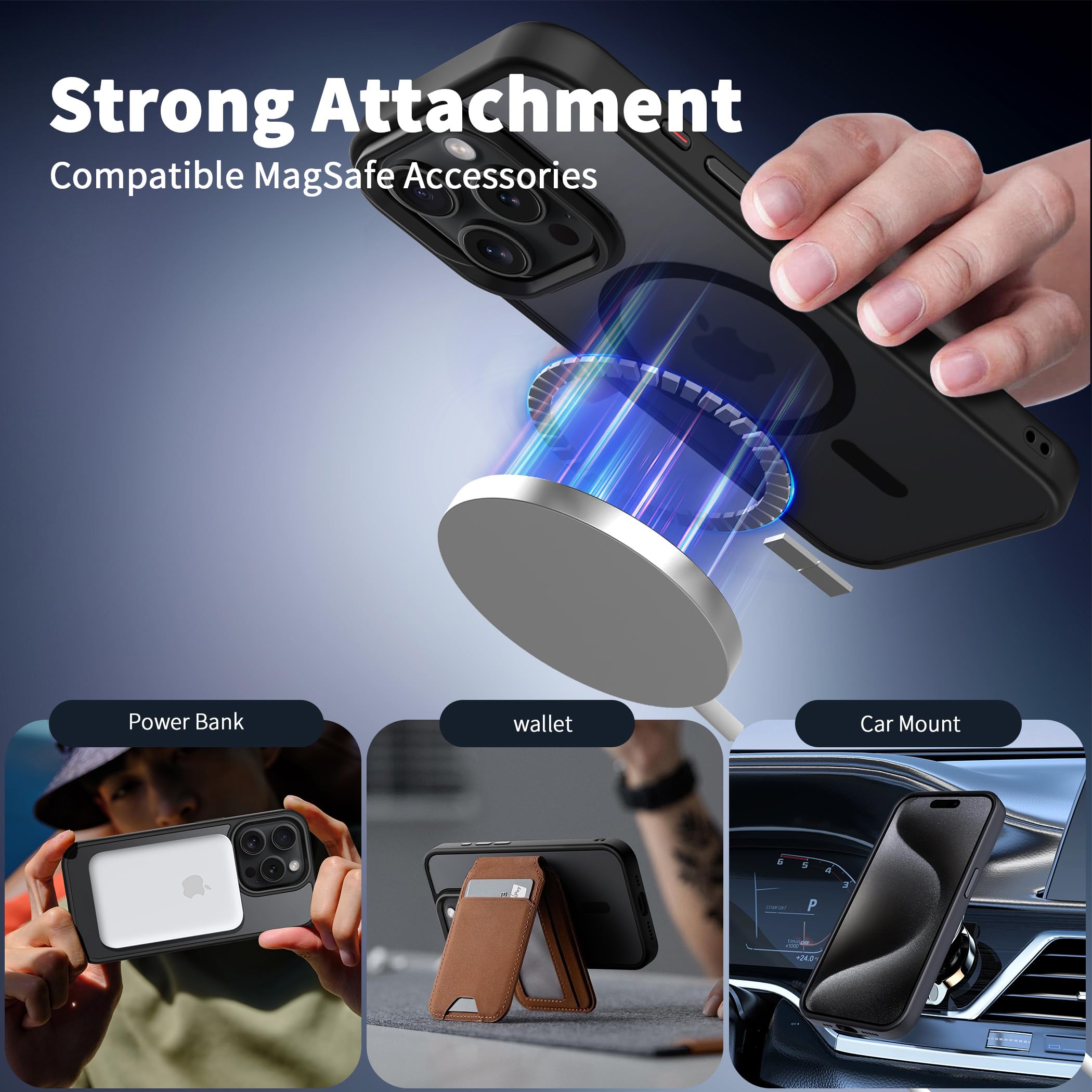 CACOE Magnetic Case for iPhone 15 Pro Max (2023) 6.7 Inch - Slim Anti-Fingerprint TPU Cover with MagSafe & Car Mount Compatibility | Shockproof Protection | Matte Black | Perfect for Daily Use, Commuting & Travel