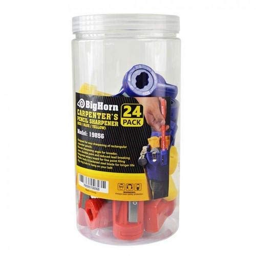 Big Horn 19856 Carpenter Pencil Sharpener Jar - 4 Pack of 24 Pieces (Red, Blue, Yellow) - Perfect for Woodworking, Construction & Art Projects