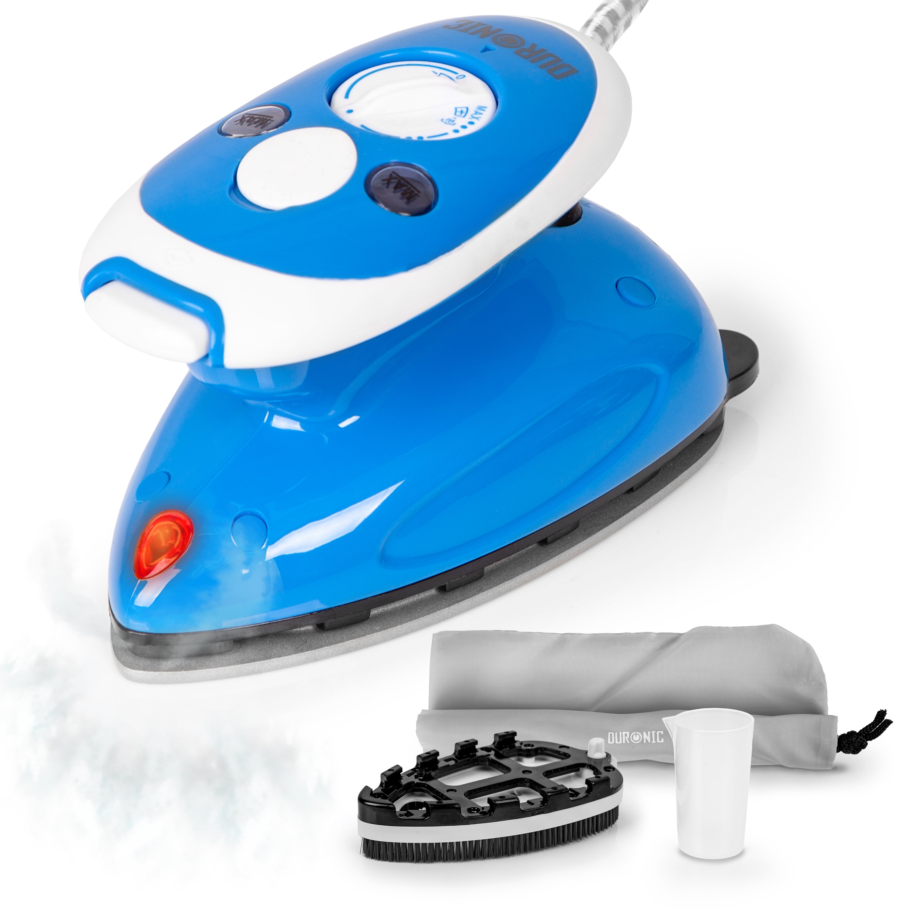 Duronic Si2 BE Mini Travel Iron - 375W Compact Steamer with 50ml Water Tank, Adjustable Heat Settings & Brush - Perfect for Quilting, Patchwork, Applique & Crafts - Ideal for Travel, Holidays & Home Use - Blue