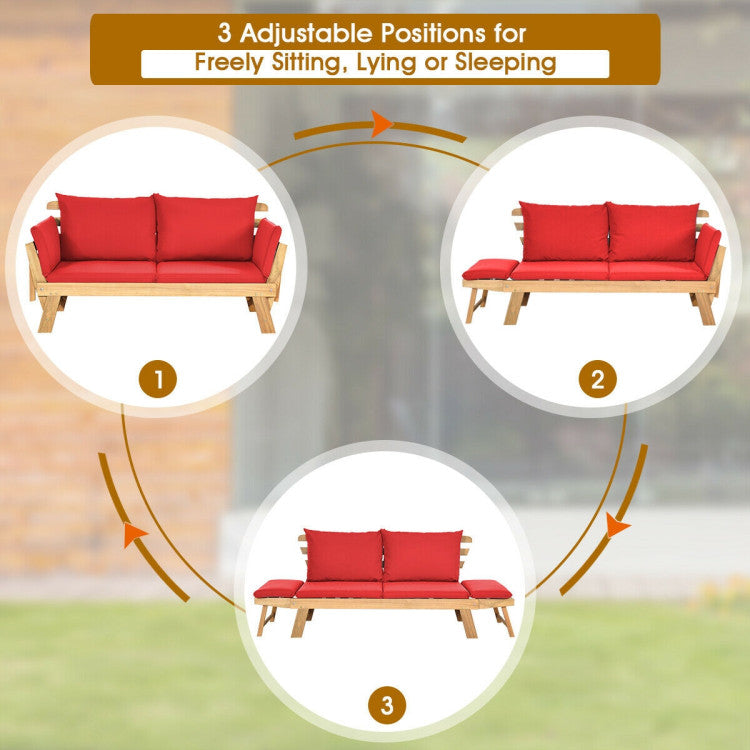 Costway Adjustable Convertible Patio Sofa Daybed with Thick Cushions - Indoor Outdoor Furniture for Garden, Balcony & Backyard Relaxation